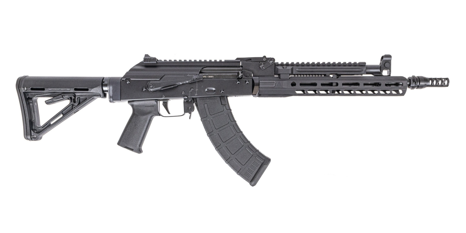 PSAK-47 GF3-E Rifle with 14.7" Barrel Pin and Weld, ALG Trigger, PSA-SLR Solo 11" Rail, Hinged Dust Cover, and JMAC Muzzle Brake
