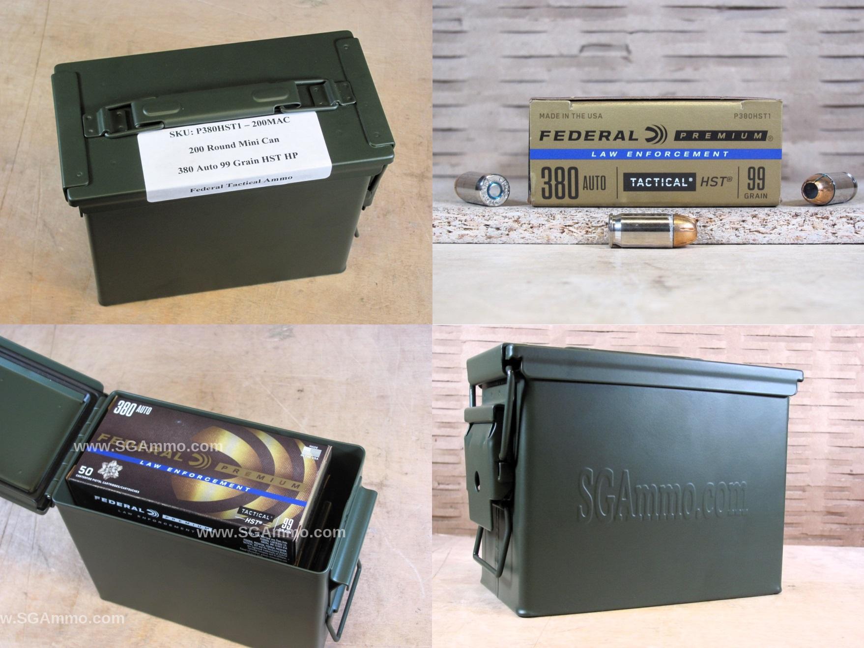 200 Round Can – 380 Auto 99 Grain HST Hollow Point Tactical Federal Ammo – P380HST1 – Packed in Mini Canister