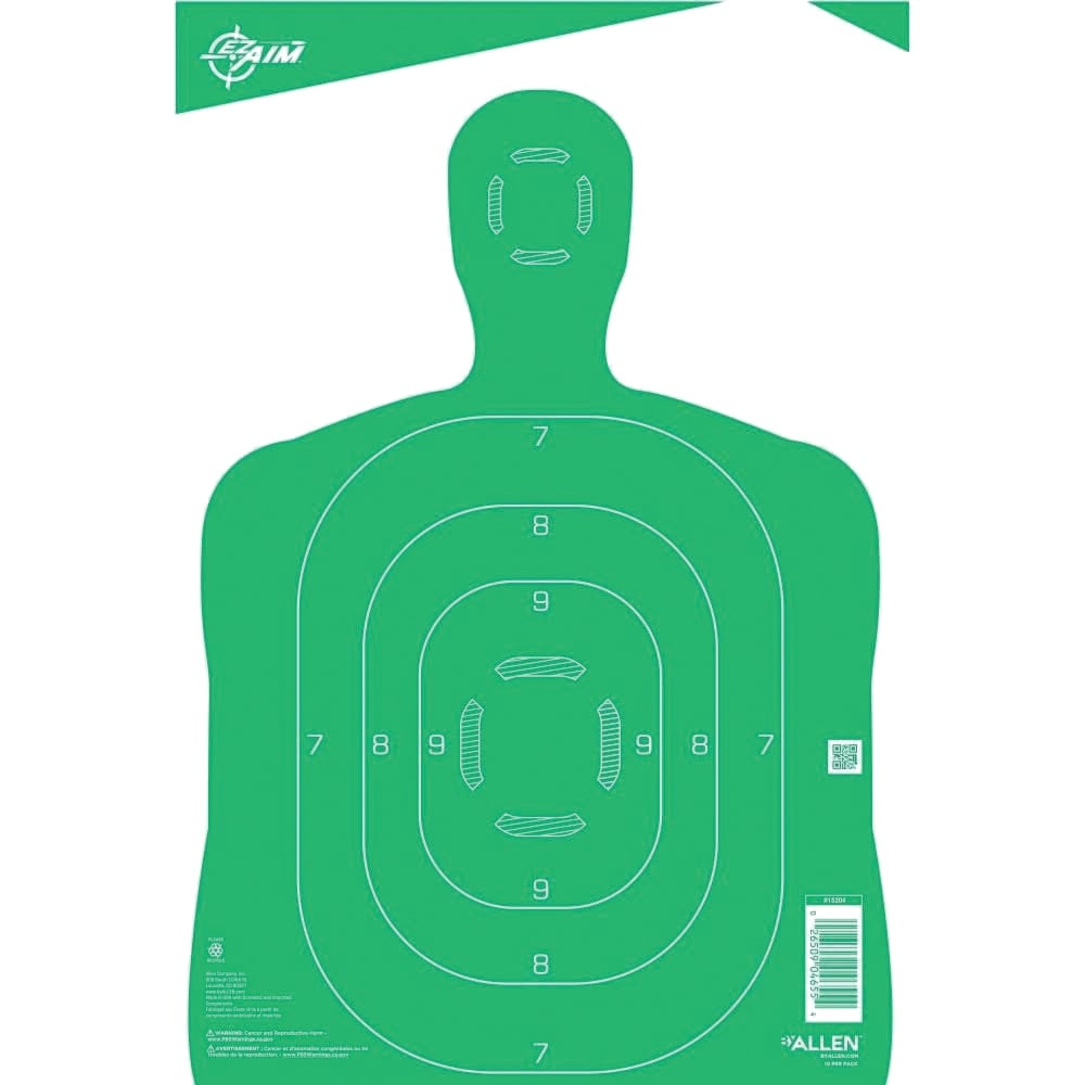 EZ Aim Silhouette Target, Green/White, 10 Pack - High-Visibility Precision Shooting Targets - 15204