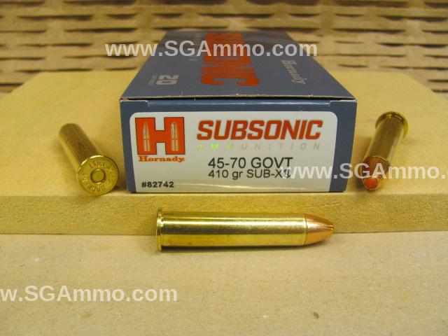20 Round Box – 45-70 Govt 410 Grain Sub-X Hornady Subsonic Ammo – 82742