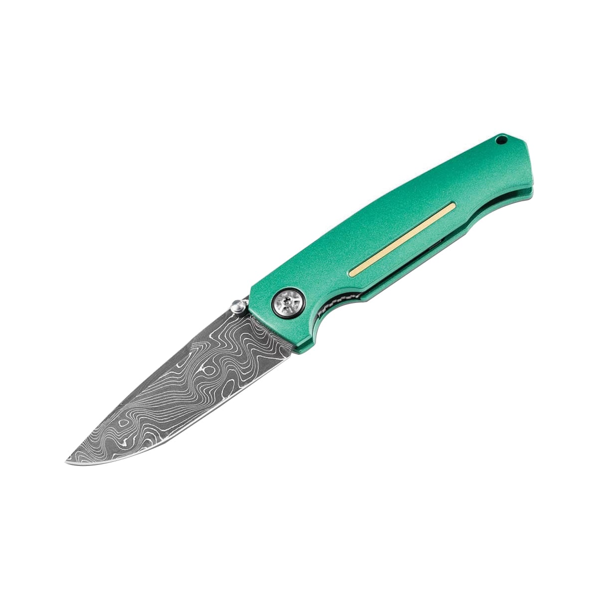 Boker Manufaktur Solingen 1969 Mach-1 Damast Folding Knife Drop Point, Silver Jade