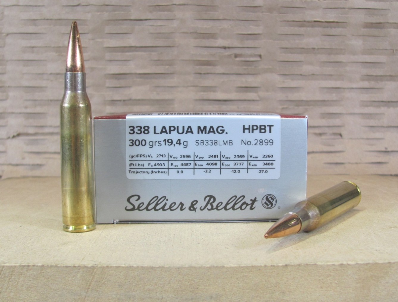 100 Round Case – 338 Lapua Magnum 300 Grain Match HPBT Ammo by Sellier Bellot – SB338LMB