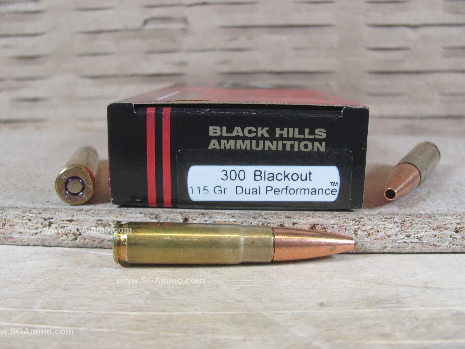 20 Round Box – 300 Blackout 115 Grain Dual Performance Black Hills Ammo – D300WHISPERN5