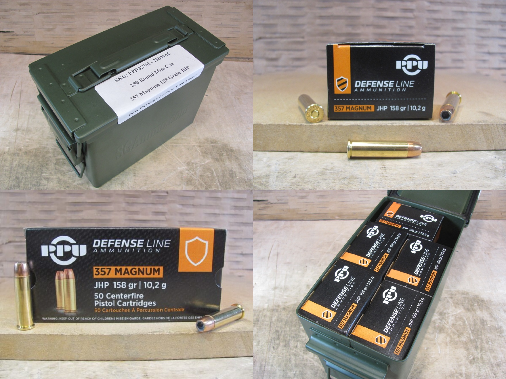 250 Round Can – 357 Magnum 158 Grain JHP Prvi Partizan Defense Line Ammo – PPD357M – Packed in Mini Canister