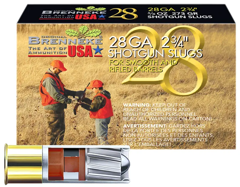 Brenneke SL282BR Brenneke 28 28Gauge 2.75" 5/8oz Slug Shot 5 Per Box/50 Case
