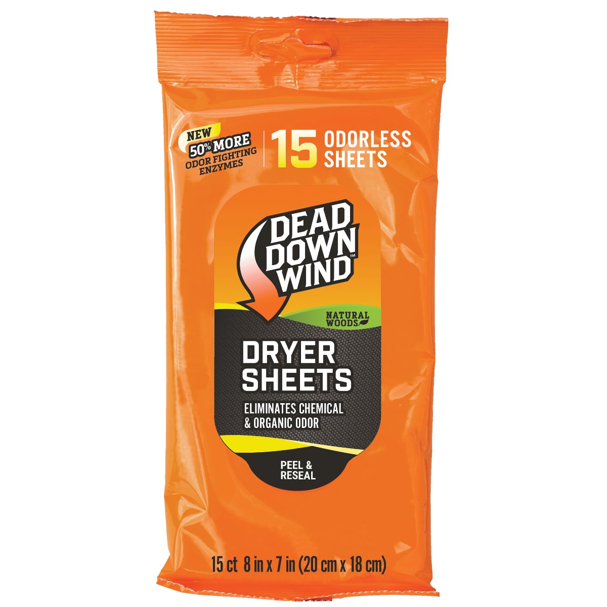 Dead Down Wind 8" x 7" Natural Woods Dryer Sheet, Pack of 15