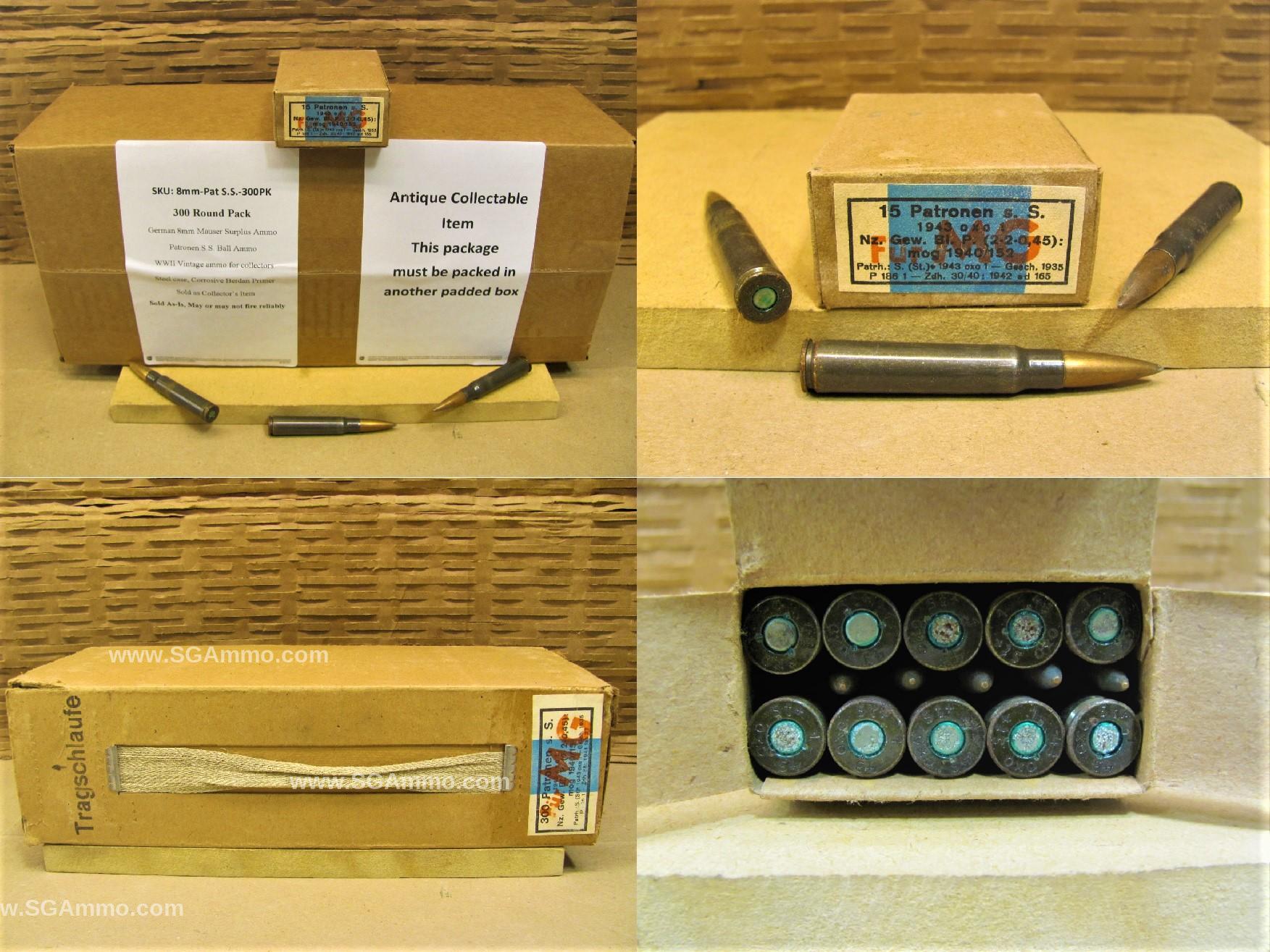 300 Round Pack – 8mm Mauser Patronen S.S. Ball Steel Case WWII Vintage German Ammo For Collector Purposes – Read Description – Sold As-is