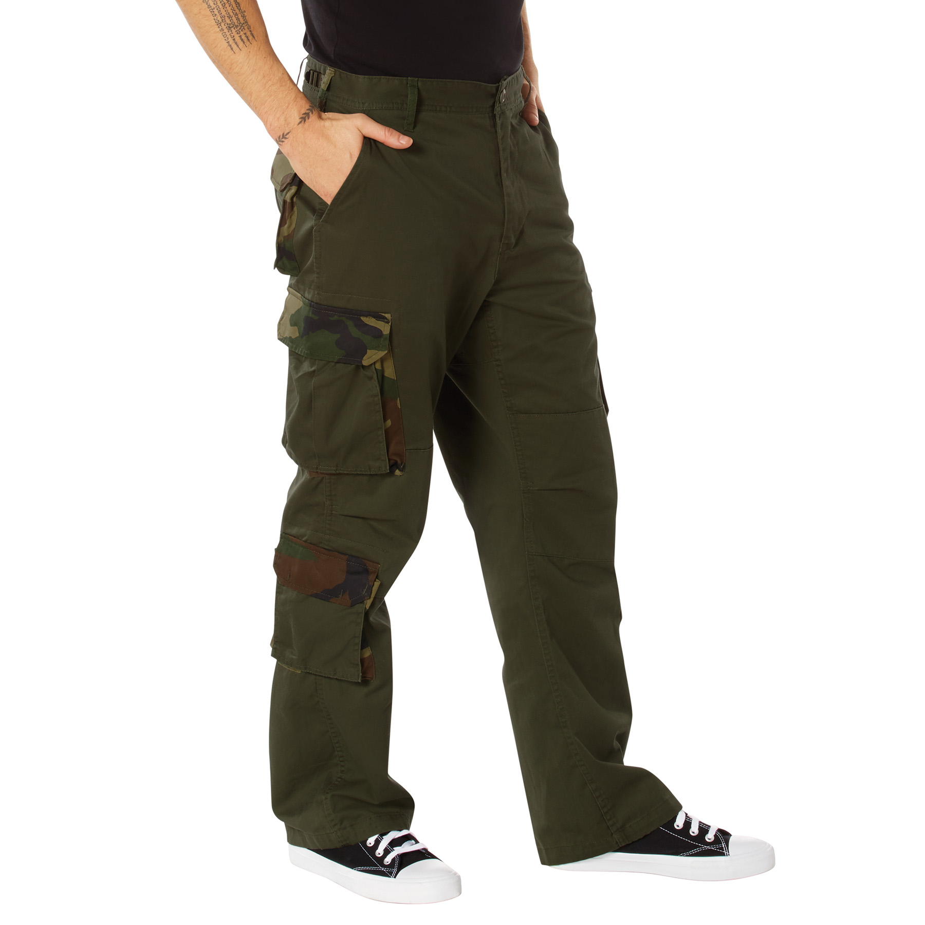 Rothco Vintage Paratrooper Cargo Fatigue Pants - Olive Drab - Woodland Camo, X-Small