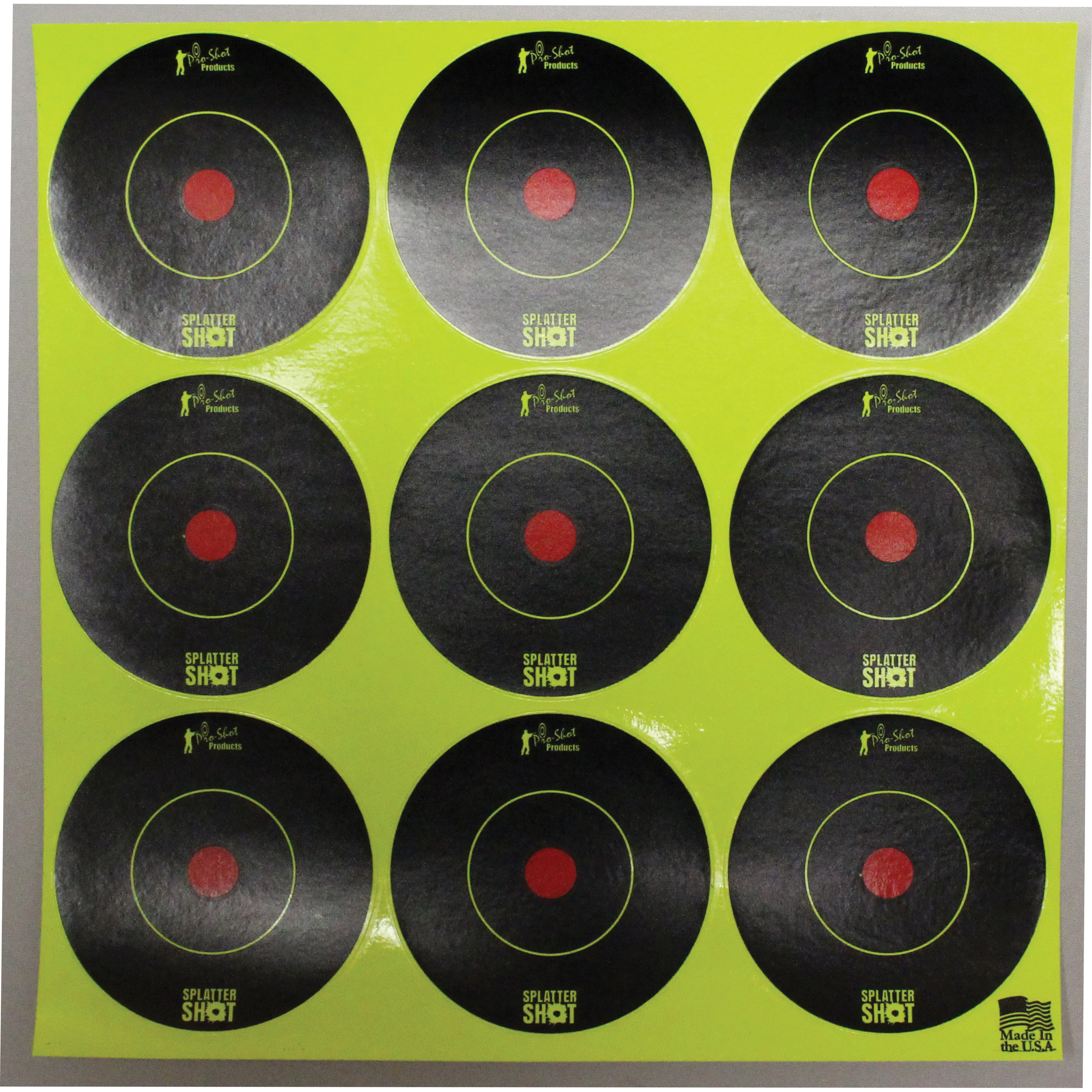 ProShot Splatter Shot 2" Self-Adhesive Peel and Stick Bullseye Target, Black/Green, 108/pack - 2B-GREEN-108