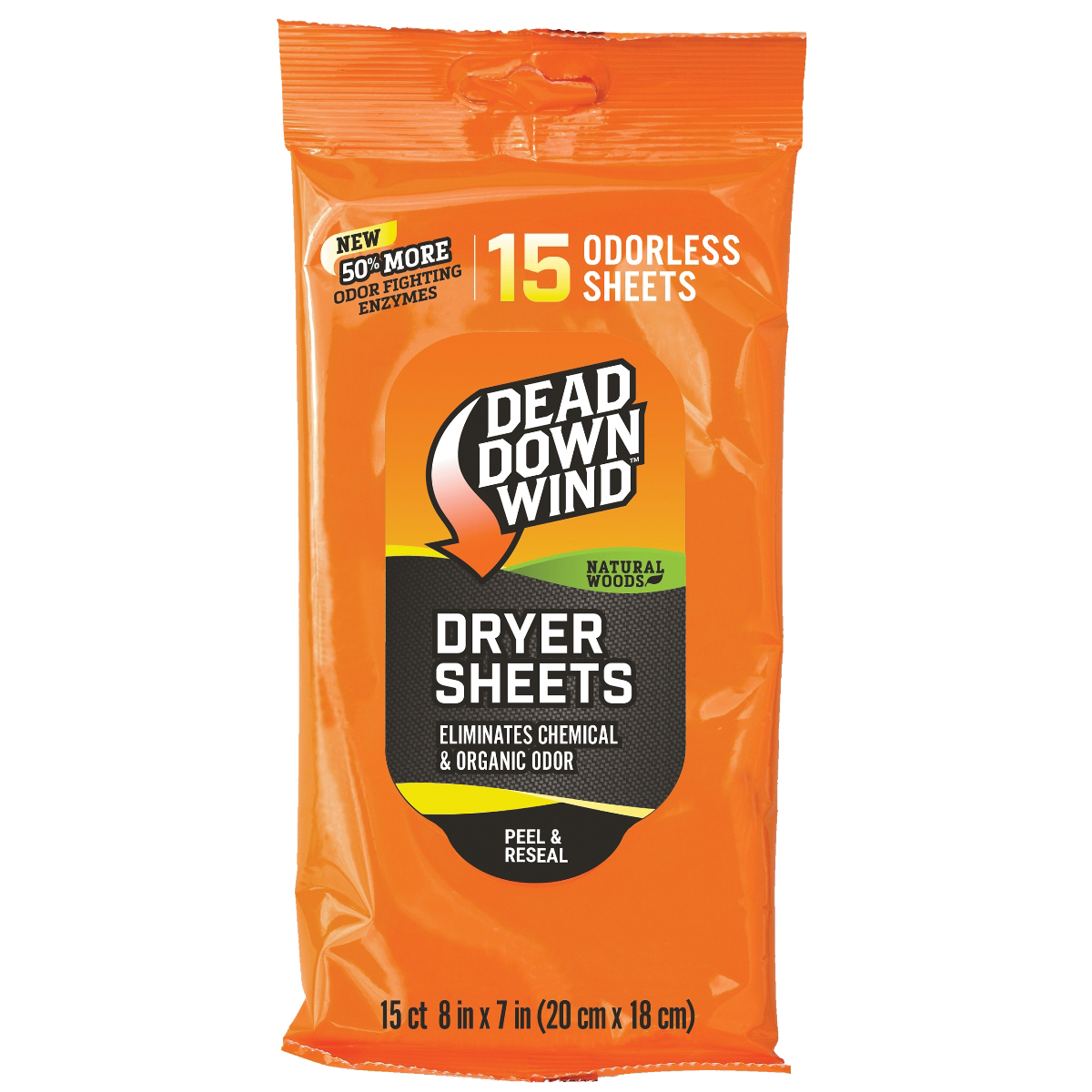Dead Down Wind 8" x 7" Natural Woods Dryer Sheet, Pack of 15
