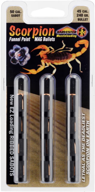Harvester Scorpion 50 Caliber 240 Grain .451 Funnel Point Muzzleloader Sabot Bullets 12 Bullets