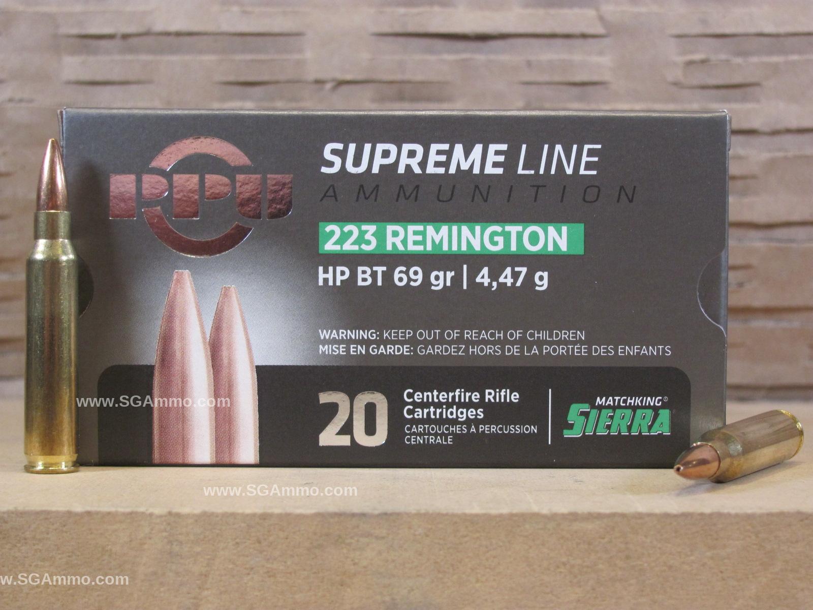 20 Round Box – 223 Remington HP BT 69 Grain Sierra MatchKing Prvi Partizan Supreme Line Ammo – PPMK223