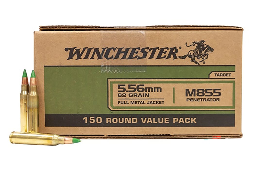 Winchester M855 62 gr Green Tip FMJ 5.56x45mm Ammunition 150 Rounds - WM855150