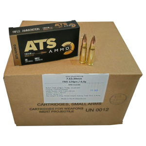 Sumbro ATS X-Force 7.62x39 Ammunition,124 Gr, FMJ, Brass Cased, Boxer Primed, Non-Corrosive, Reloadable, Made In Macedonia - 540 Round Case
