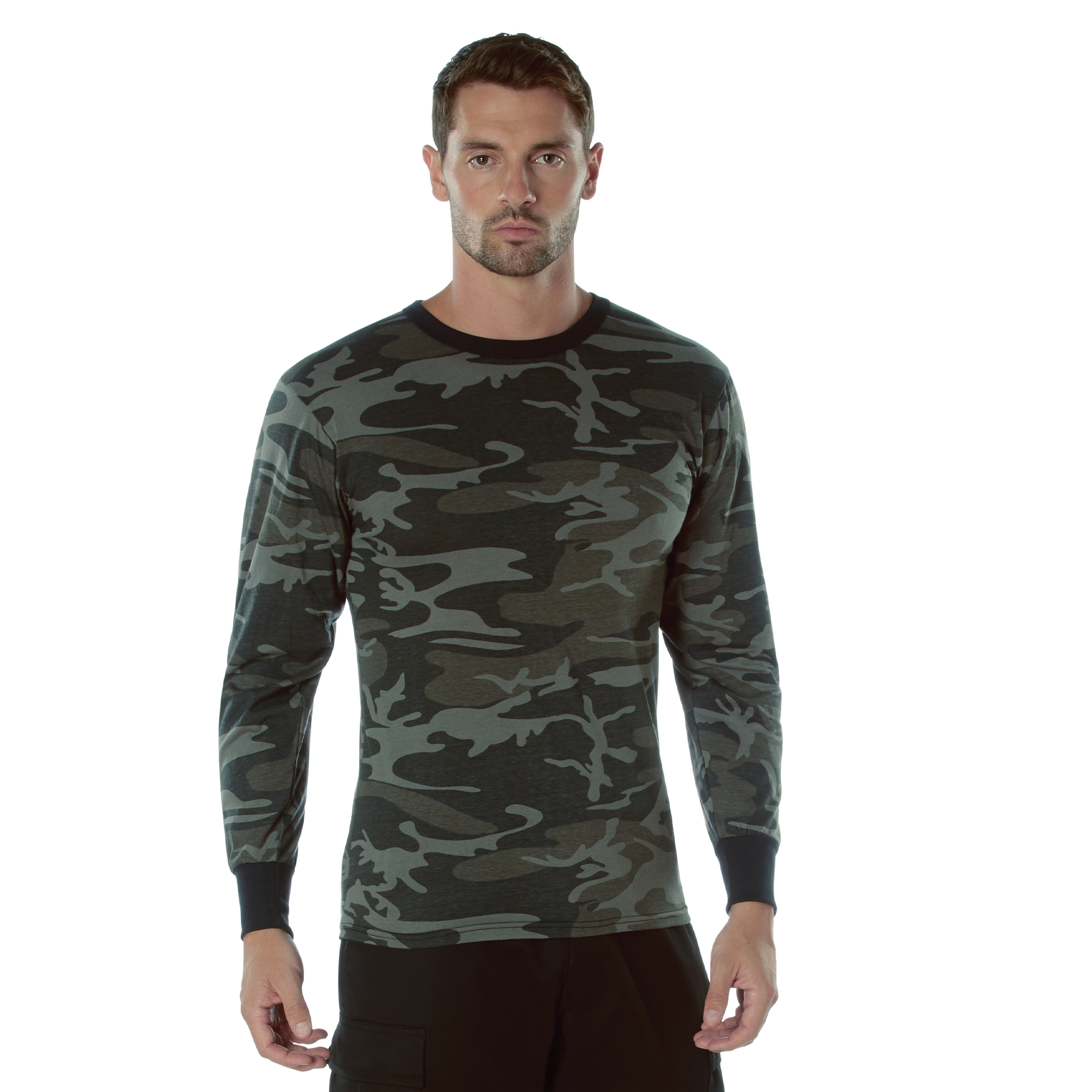 Rothco Long Sleeve Color Camo T-Shirt - Black Camo, Medium