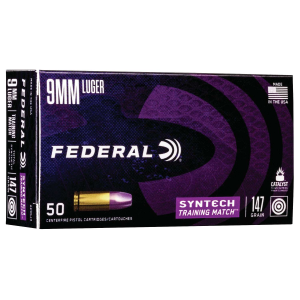 Federal Syntech Training Match Subsonic 9mm, 147gr Syntech Jacket Flat Nose, 50rd Box