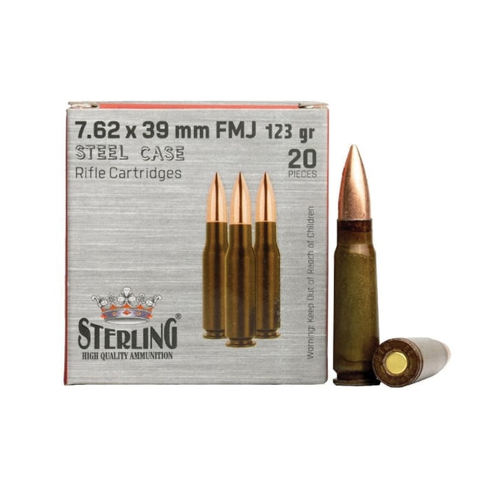 STERLING STEEL CASE 7.62X39 – 123GR FMJ 20RD BOX 50BX/CS - No Credit Card Fees - Low, flat rate shipping
