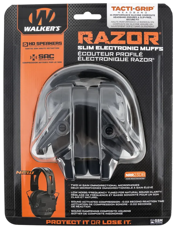 Walkers Razor TactiGrip Muff 23 dB Black Polymer 1 Pair