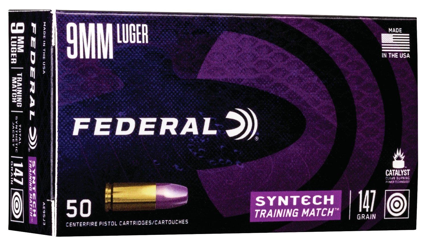 Federal American Eagle Syntech Training Match 147 gr Syntech Jacket Flat Nose 9mm, 50/box - AE9SJ3