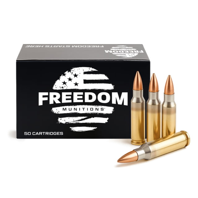 Freedom Munitions 5.56x45mm NATO 55 Grain Full Metal Jacket Brass Rifle Ammo 50 Rounds
