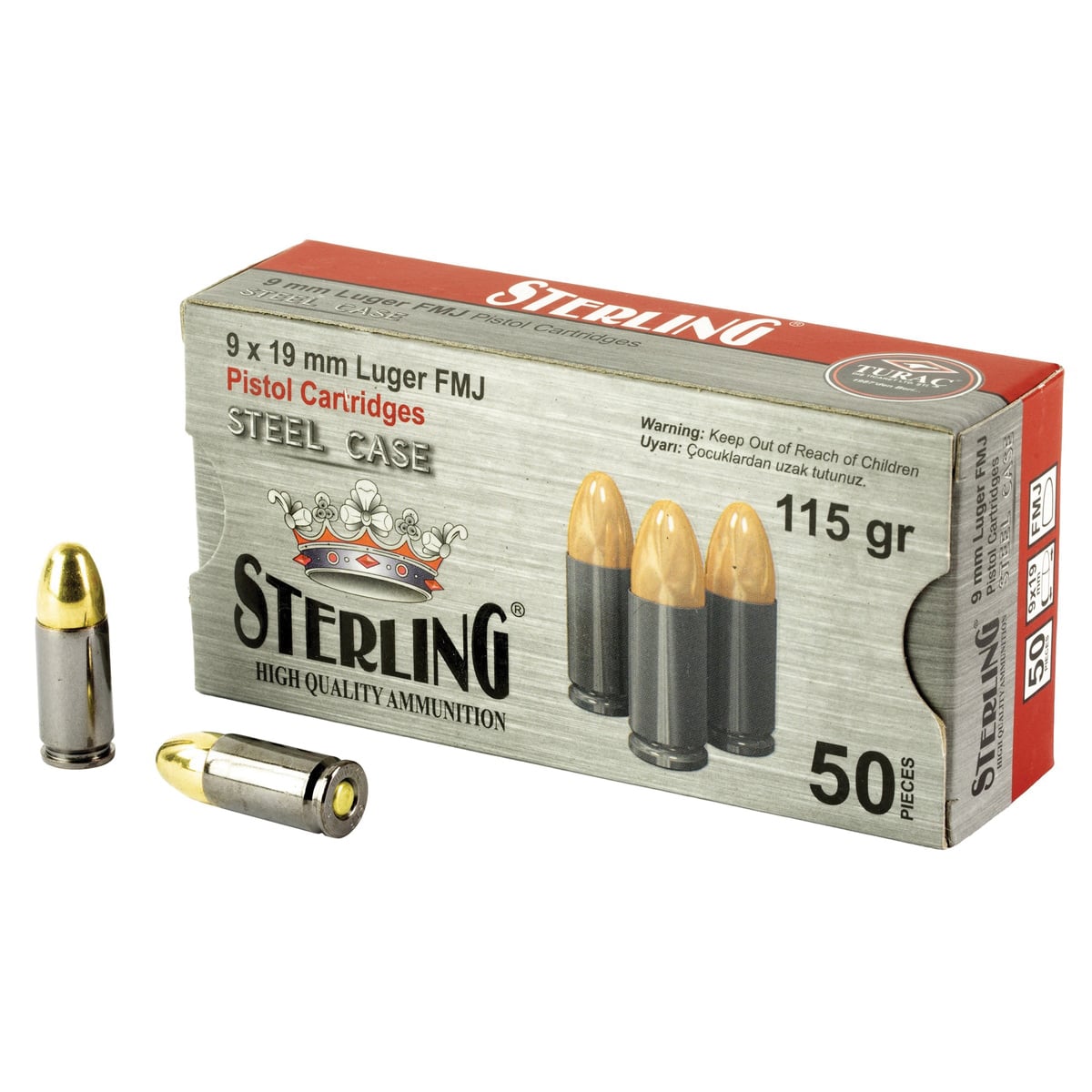 Century Arms 9mm 115 gr FMJ 50rds Handgun Ammo for Dependable Practice and Target Shooting - AM8189