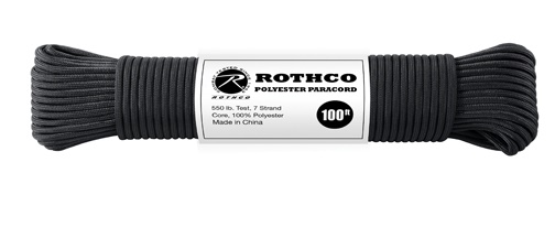 Rothco 550Lb Type III Polyester Paracord - Black, 100