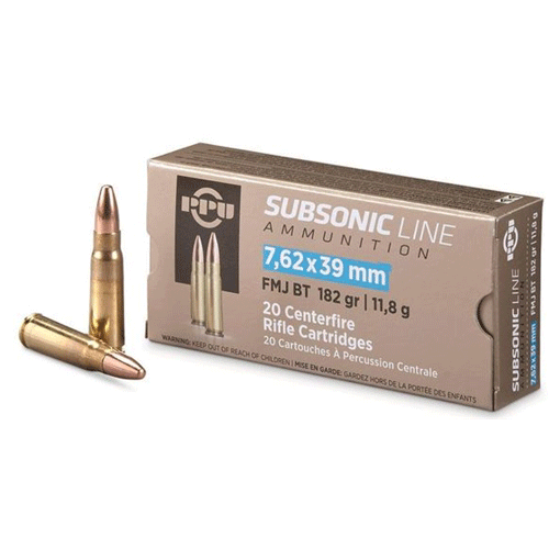 PPU 762 X 39 SUBSONIC FMJ 182GR 20RD BOX 50 BOXES PER CASE