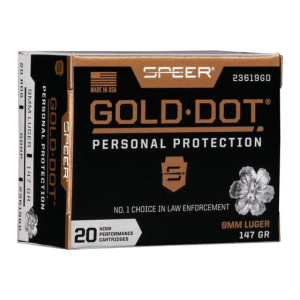 Cci Speer Ammo 23619GD Gold Dot Personal Protection 9mm Luger 147 gr Hollow Point (HP) - 20rd Box