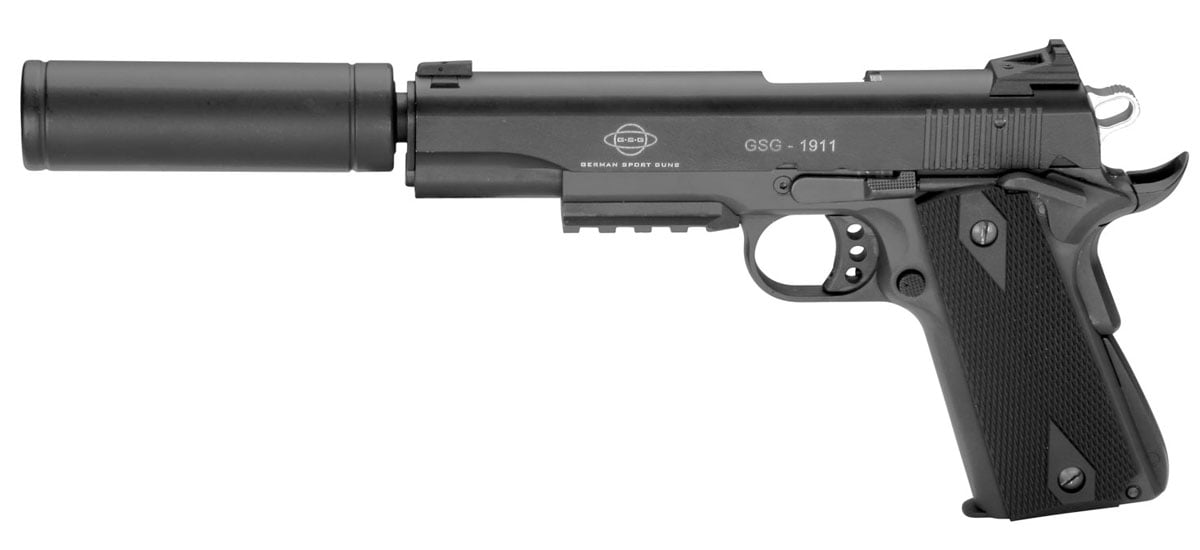 ATI German Sport 1911 AD OPS Handgun 22LR 10/rd 5″ Barrel Black with Fake Suppressor - No Credit Card Fees - Low, flat rate shipping
