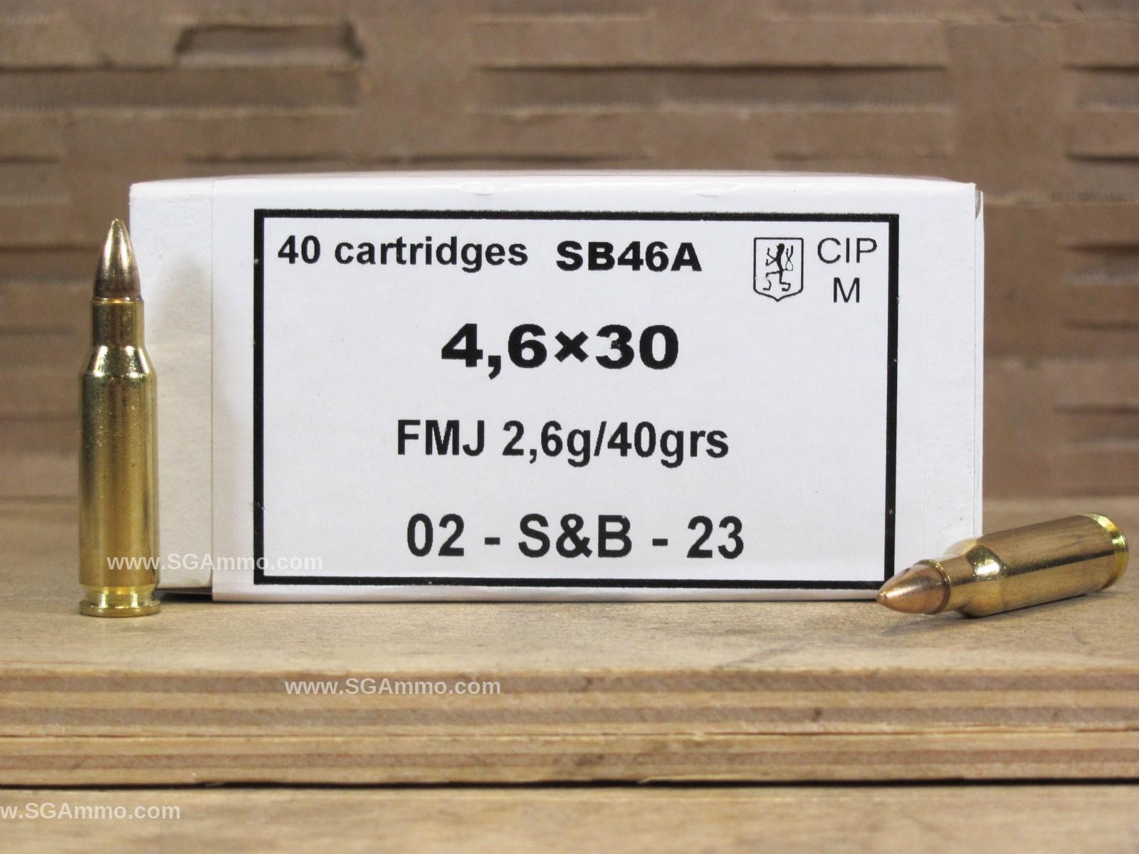 40 Round Box – 4.6×30 HK 40 Grain FMJ Ammo by Sellier Bellot – SB46A