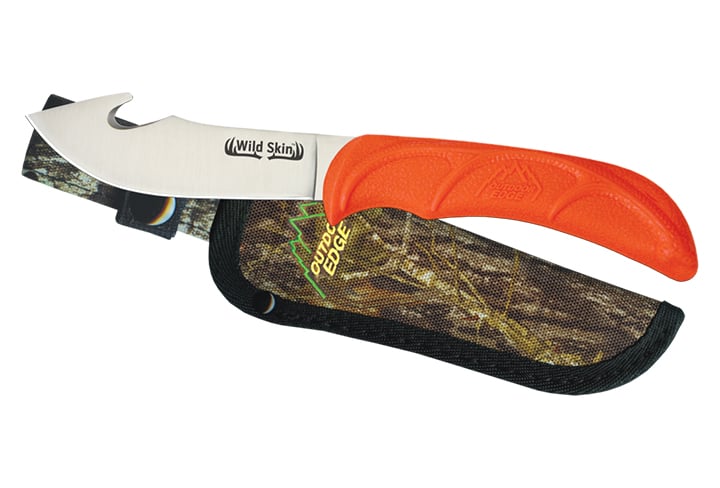 Outdoor Edge Wild-Skin Skinning Knife w/ Gut Hook, Orange Handle - WS-10C