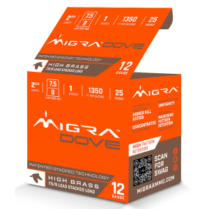 Migra Ammunitions M12LF7.59  Dove 12Gauge 2 3/4 1oz 7.5/9Shot 25 Per Box/10 Case