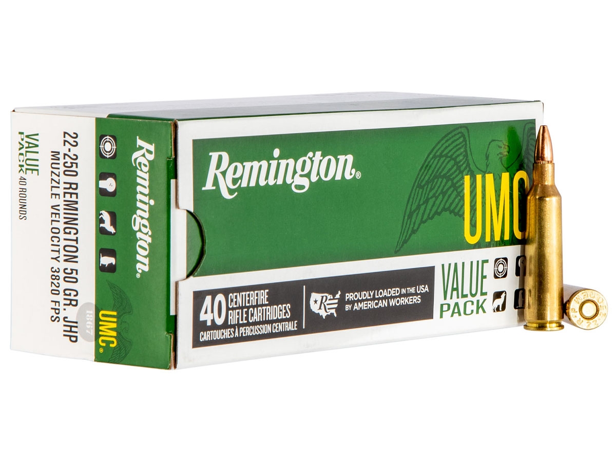 Remington UMC Centerfire Rifle Ammo 22-250 Rem. 50 gr. JHP 40 rd. - No Credit Card Fees - Low, flat rate shipping