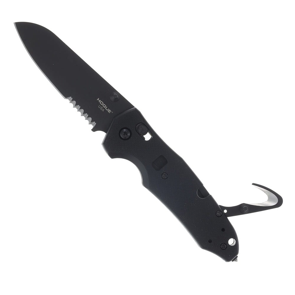 Hogue Trauma First Response Tool Sheepsfoot Folding Knife w/ Seatbelt Hook, Black - 34770