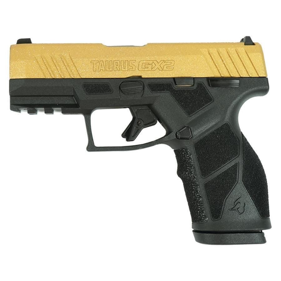 Taurus GX2 "Gold Glitter" 3.38" 9mm Luger (2)13rd Handgun, Black Frame/Custom Slide