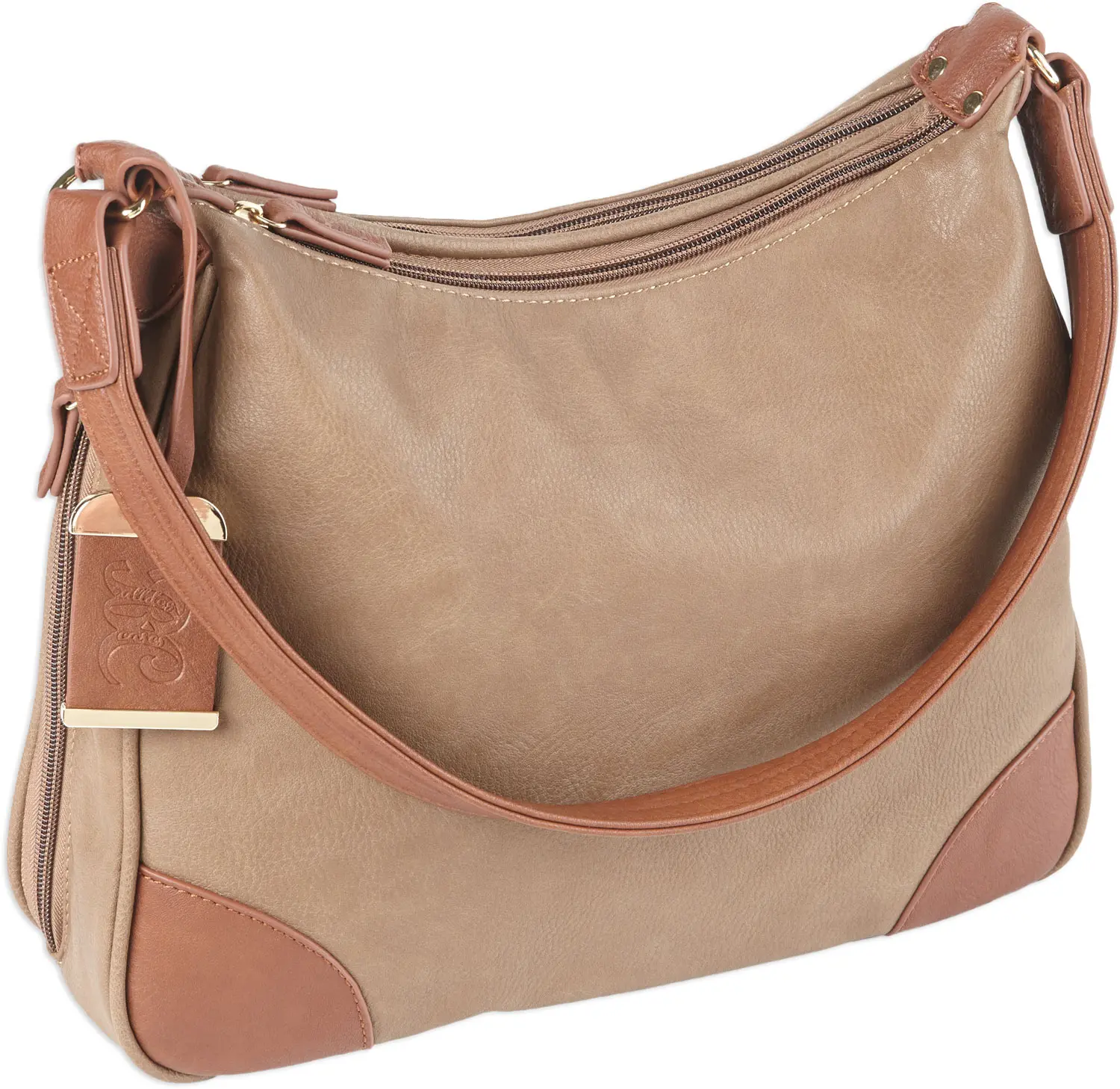 Bulldog BDP014 Hobo Purse w/Holster Taupe w/Tan Trim Leather for Small Autos Revolvers Ambidextrous Hand