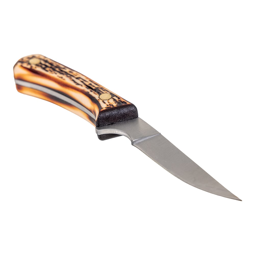 Bear & Son 6 1/2" Stag Delrin Bird & Trout Knife w/ Leather Sheath - 751CP