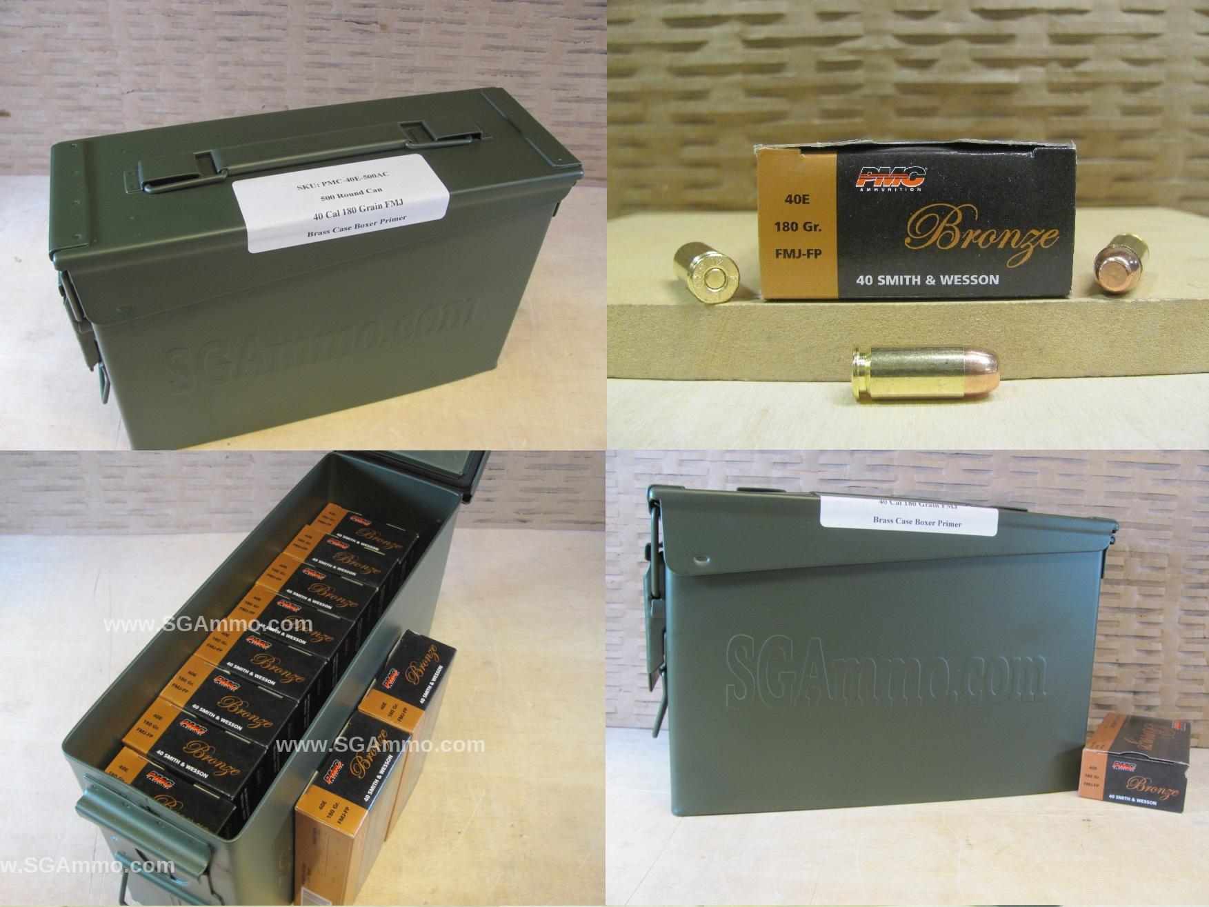 500 Round Can – 40 Cal PMC Bronze 180 Grain FMJ Target Ammo 40E – Packed in M19A1 Canister