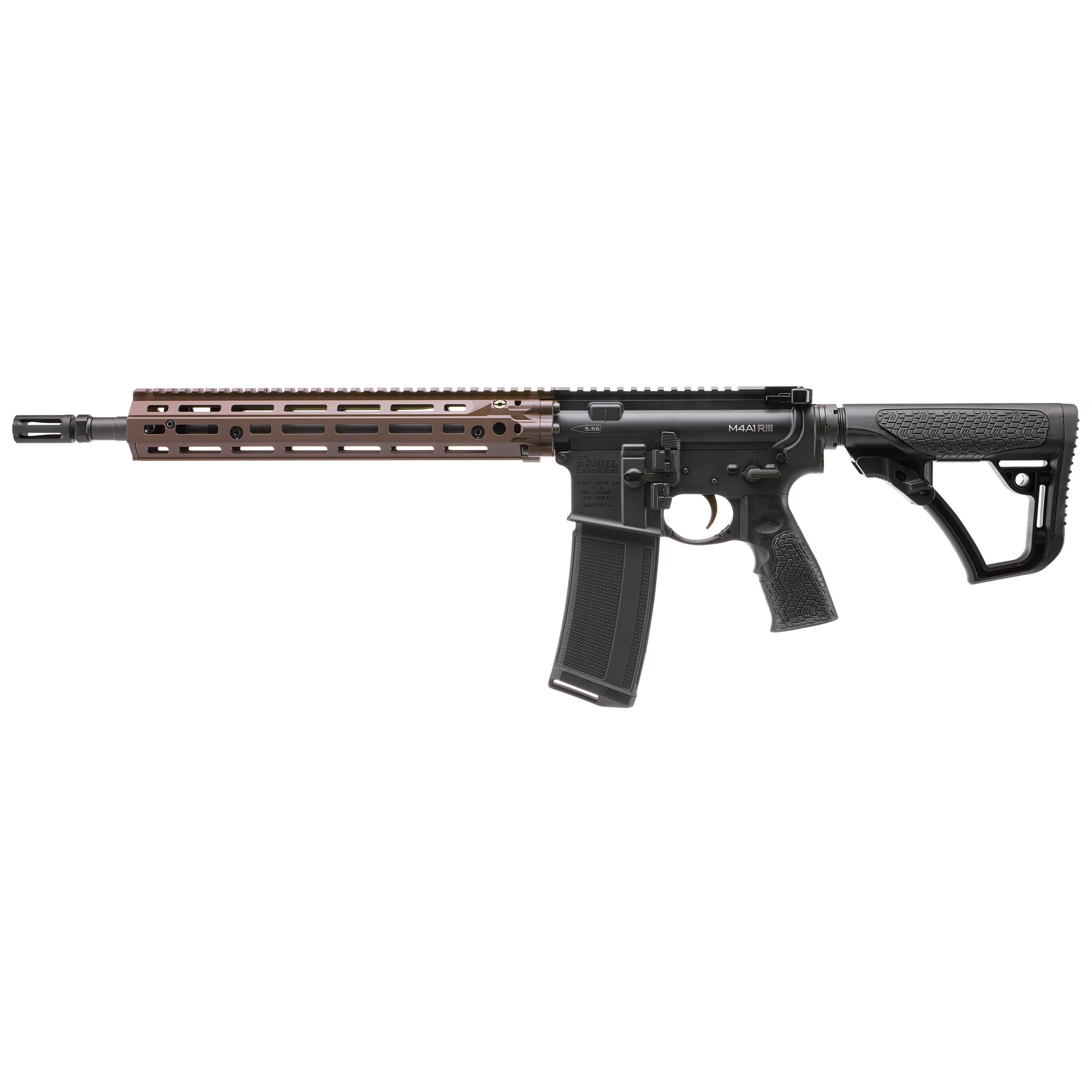 Daniel Defense 0219104238047 M4A1 RIII 5.56x45mm NATO 14.50″ 30+1, Black Rec/Furniture, OEM Stock & Grip, 12.50″ FDE M-Lok Handgaurd, Ambi Controls, Pinned & Welded Flash Hider - No Credit Card Fees - Low, flat rate shipping