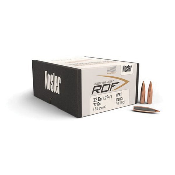 Nosler RDF .22 77 gr HPBT Rifle Bullet, 100/box - 53452
