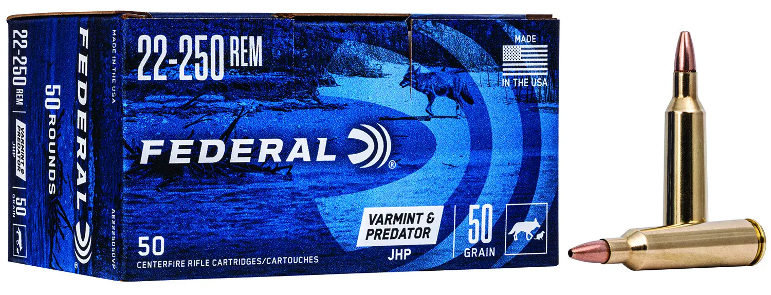 Federal AE2225050VP American Eagle Varmint Predator 22-250Rem 50gr Jacketed Hollow Point 50 Per Box/5 Case