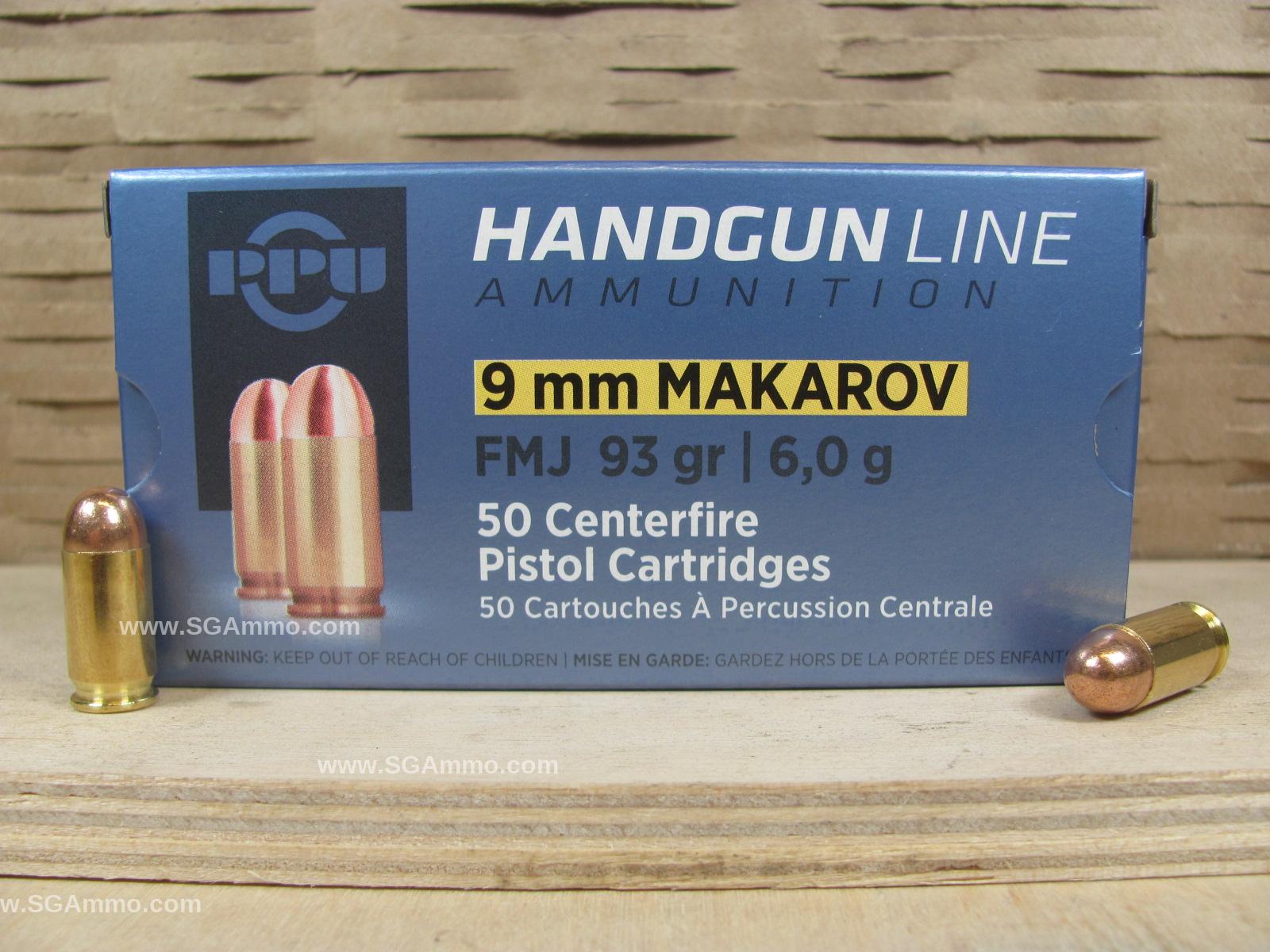 50 Round Box – 9×18 Makarov FMJ 93 Grain Prvi Partizan Ammo – PPH9MF