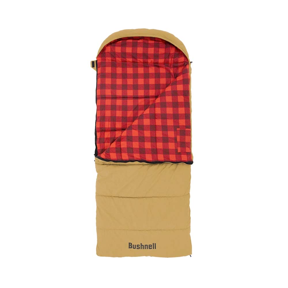 Bushnell 20F Hooded Canvas Sleeping Bag, Brown - 50068