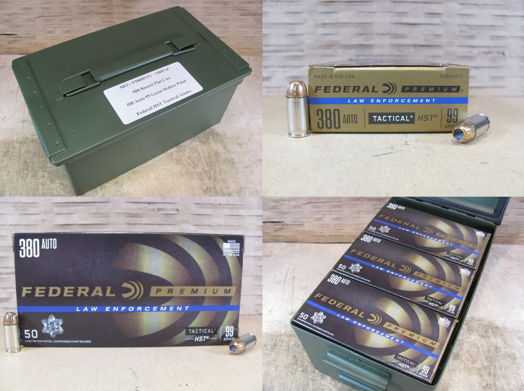 500 Round Flat Can – 380 Auto 99 Grain HST Hollow Point Tactical Federal Ammo – P380HST1 – Packed in Metal Canister