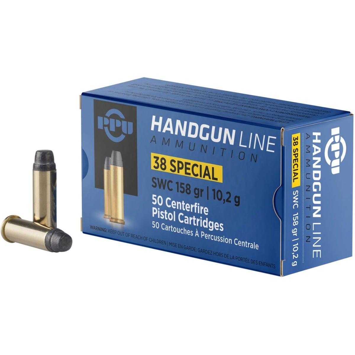 PPU Handgun Ammunition .38 Spl 158 gr SWC 902 fps 50/ct - Flat Rate Shipping Under 30lbs!