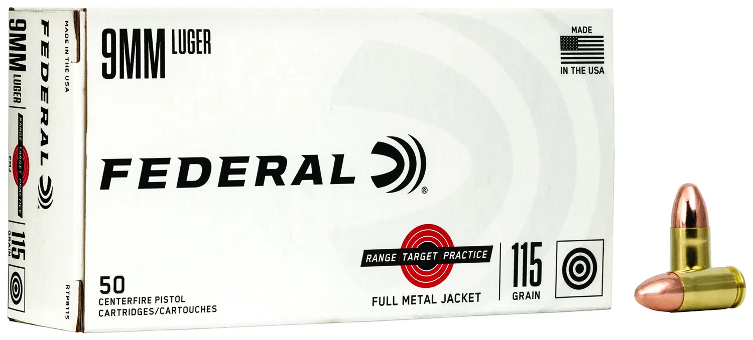 Federal RTP9115 Range Target 9mmLuger 115gr Full Metal Jacket 50 Per Box/20 Case