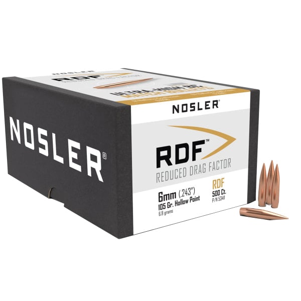 Nosler RDF 6mm HPBT Rifle Bullet, 105 gr 0.243" 500rds