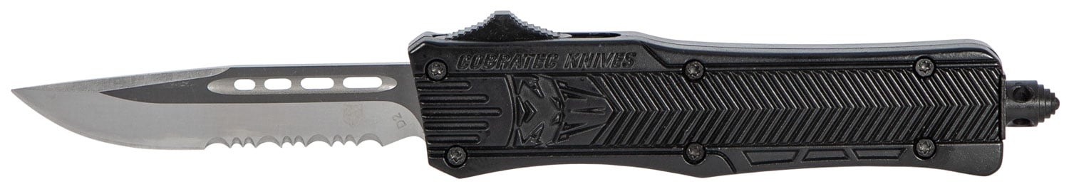 CobraTec Knives Small CTK-1 2.75" Drop Point OTF Knife, Serrated, Black - SBCTK1SDS