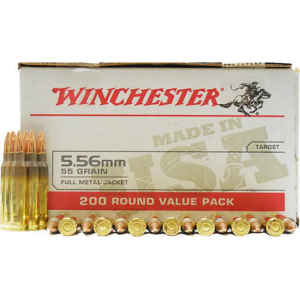 Winchester Ammo WM193200 USA 5.56 NATO, Brass, Boxer, Non-Corrosive, Reloadable, 55 gr Full Metal Jacket (FMJ) (Value Pack) - 200 Round Box