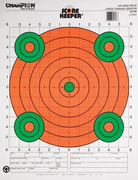 Champion Scorekeeper Targets Fluorescent Orange Green Bull - 100 yd. Rifle Sight-In 12/Pack